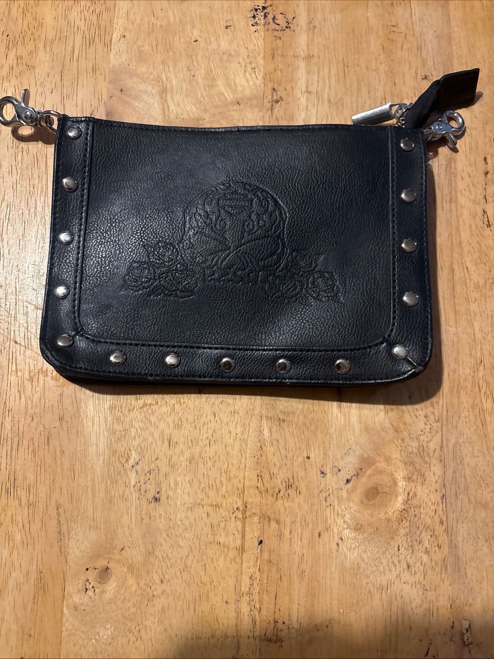 Harley-Davidson Black faux Leather Studded hip bag with Embossed Crest Motif
